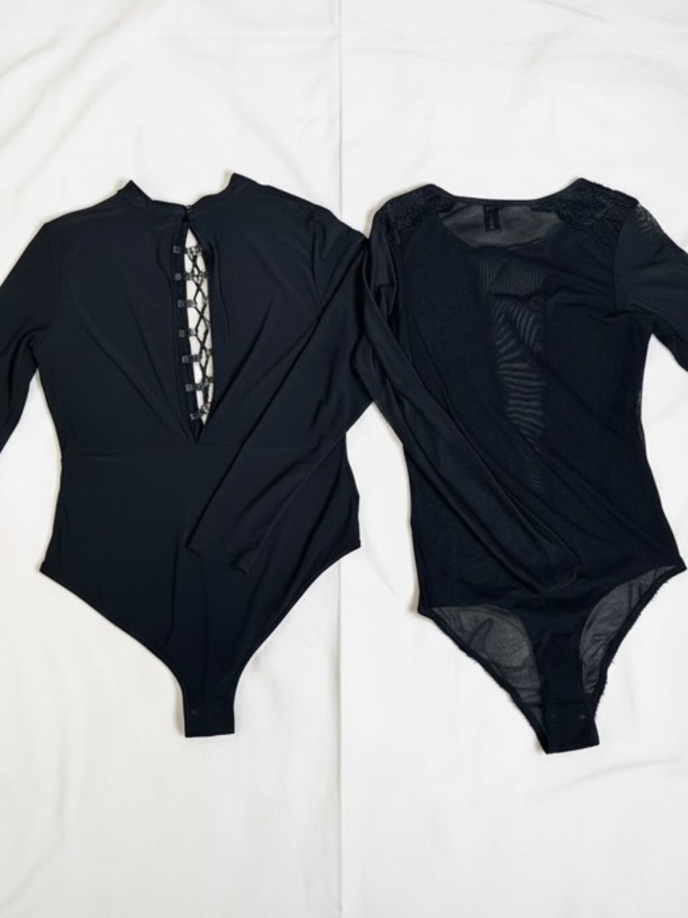 VENUS Women Large Black Lace Mesh Bodysuit Set Long Sleeve Stretch Chic